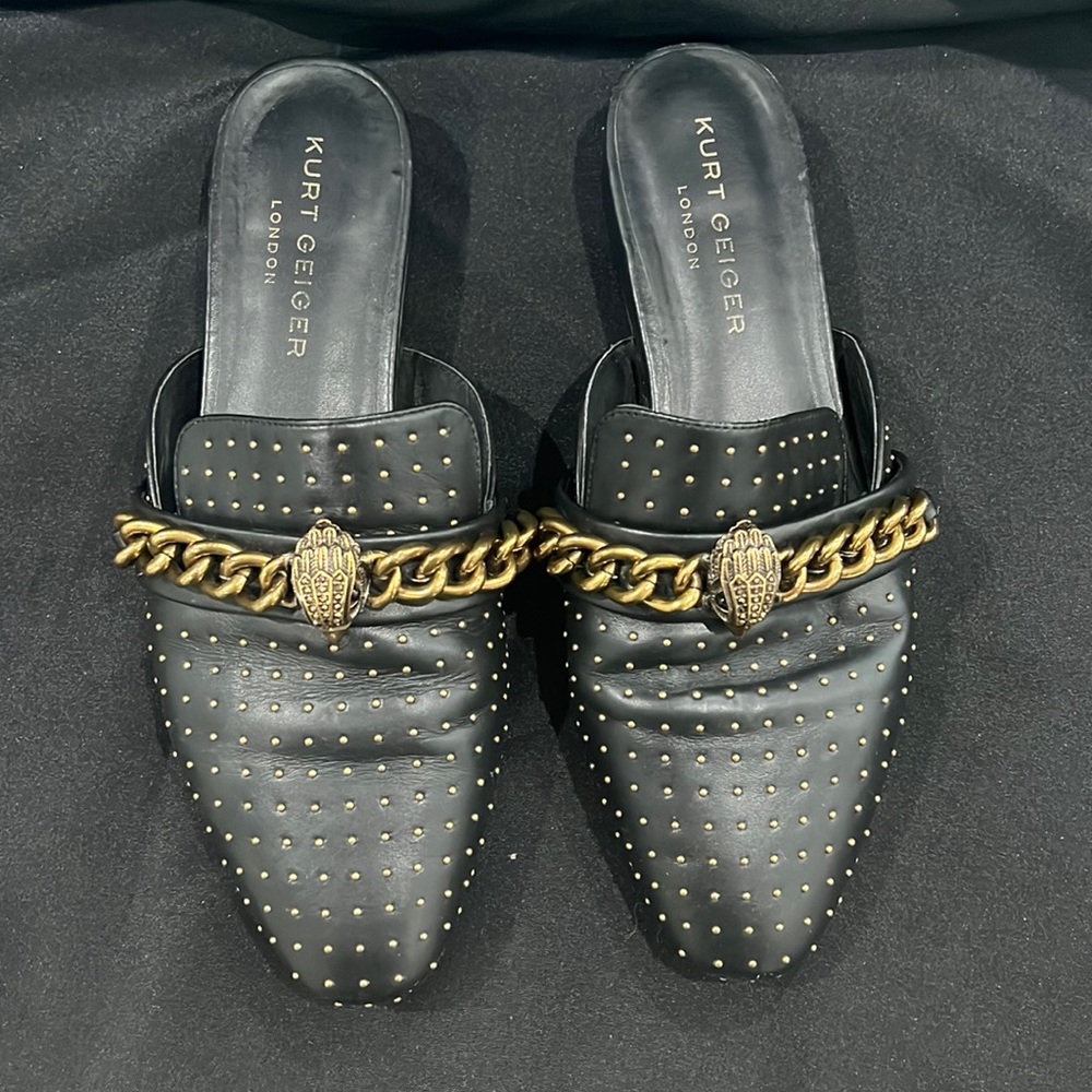 Chelsea Studded Chain Detail Leather Mules - size 40 (women’s 9)